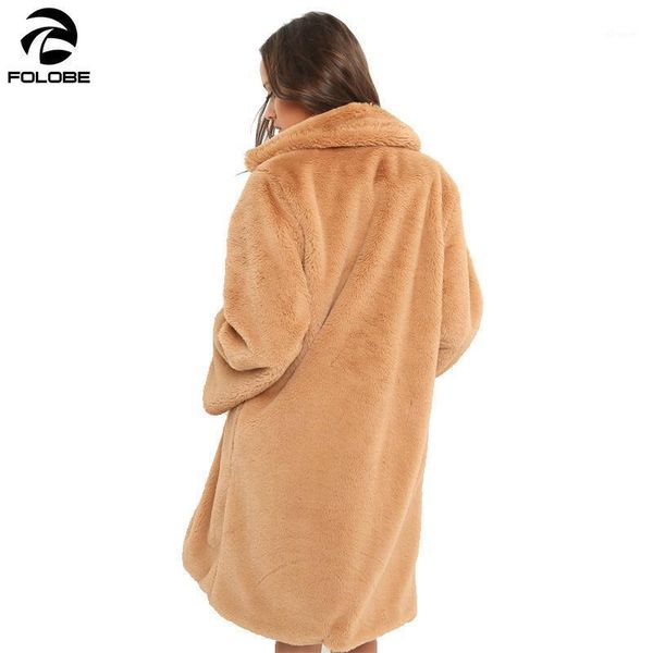 

folobe fahsion women faux fur coat streetwear autumn winter warm plush teddy coat female plus size overcoat party1, Black