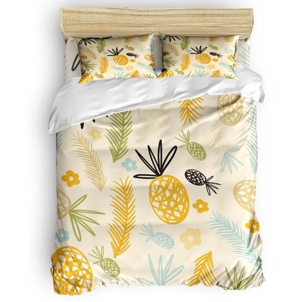 

bedding sets fruit pineapple yellow flowers duvet cover set warm and comfortable bed sheet bedroom comforter 2/3/4pcs