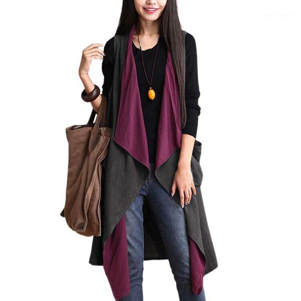 

women's vests 2021 autumn plus size elegant business office coat women loose casual sleeveless long vest outwear jackets 1, Black;white