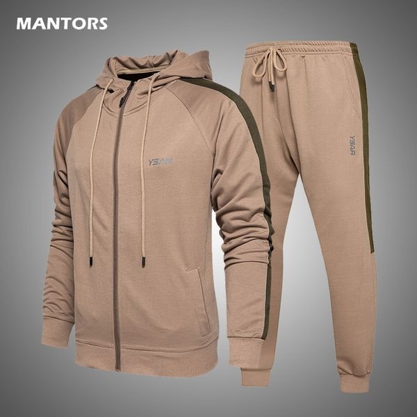 

2 pieces set tracksuit men hooded sweatshirt+pants autumn zipper hoodie sportswear suit casual men set winter clothes news 201124, Gray