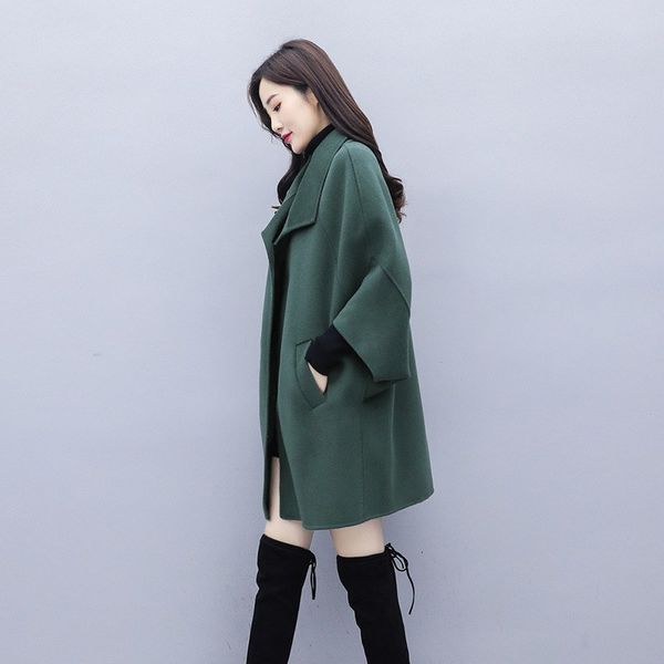 

female 2021 new mid-length type clothing young soft wool coat tjde, Black