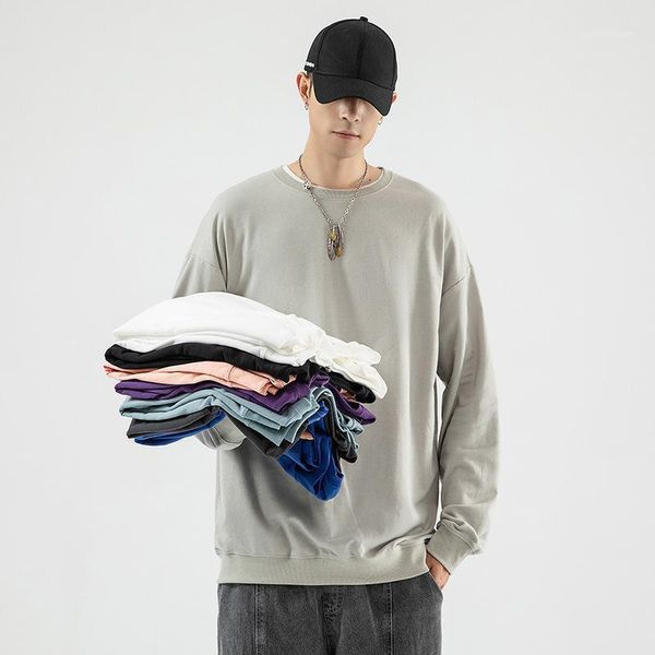 

spring and autumn new japanese trendy solid color simple sweater men's casual large size neutral pullover long sleeve bottoming1, Black