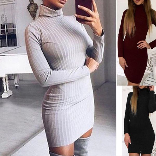 

winter dress knitted sweater dress women plus size 2020 fashion pencil party vestidos black white bodycon dresses, Black;gray
