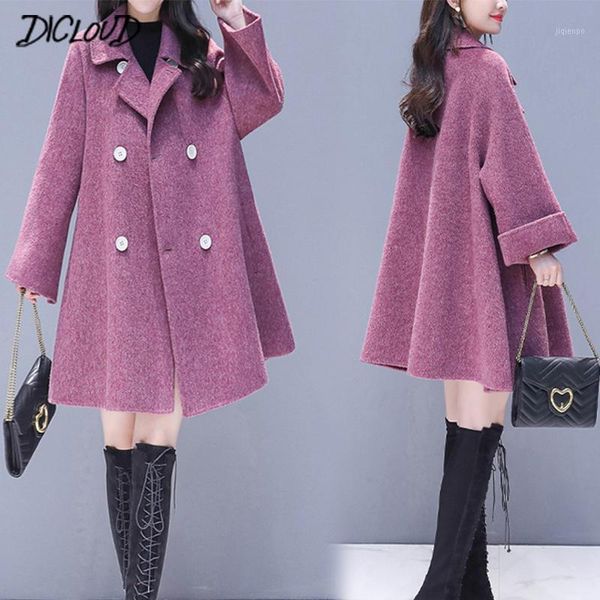 

women's wool & blends dicloud cloak coats women plus size jackets double breasted coat ladies brand designer purple outerwear woolen cl, Black