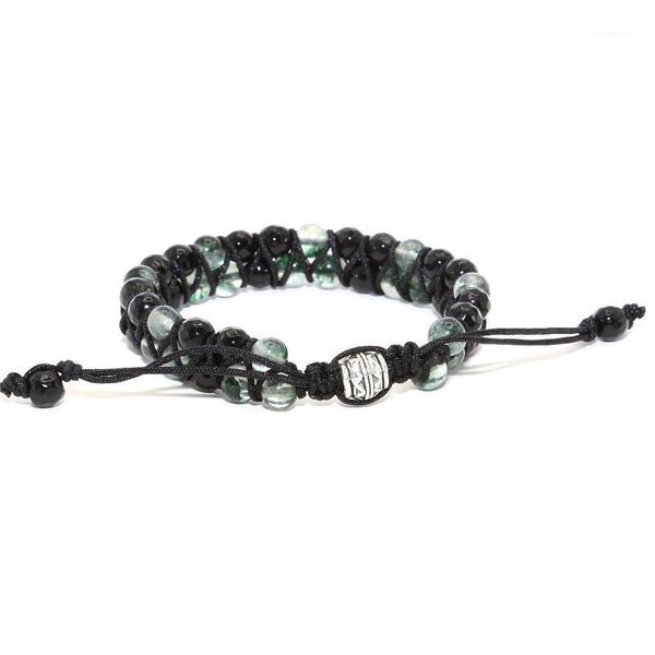 

fashion jewelry double rows men women bracelet 6mm natural stone beads braiding macrame bracelets gifts1, Golden;silver