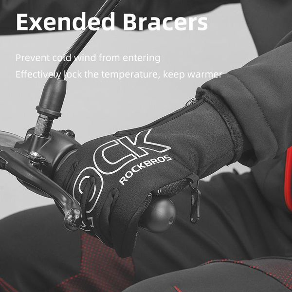 

rockbros winter cycling full finger gloves keep warm touch screen long finger motorcycle electric bicycle waterproof ski gloves sqcefd, Black