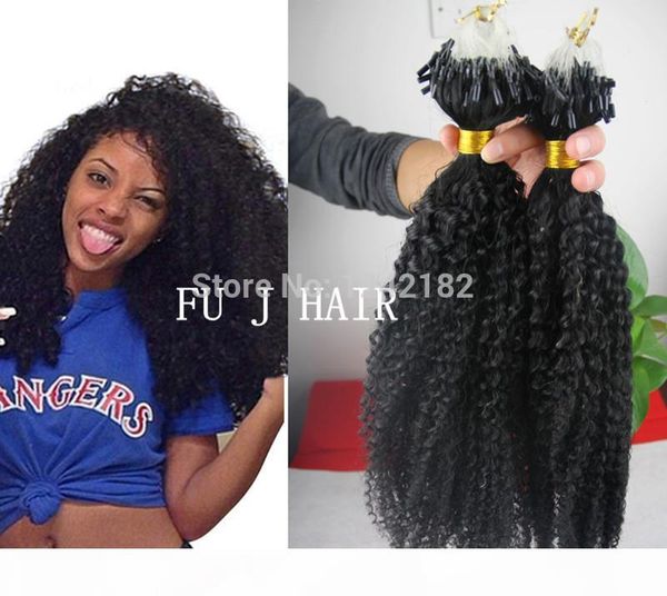

grade 6a unprocessed brazilian afro kinky curly virgin human hair natural black micro rings loop kinky hair 100g