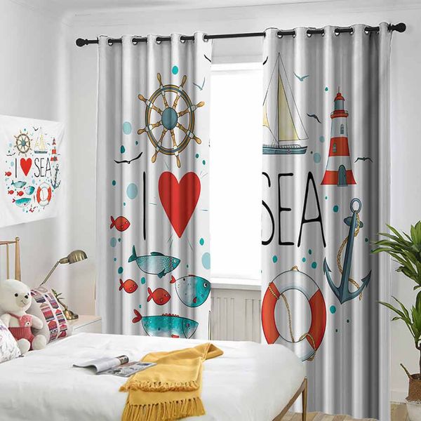 

thermal insulated room darkening window shade i love sea quote with heart figure sea materials anchor compass knotted rope curtain
