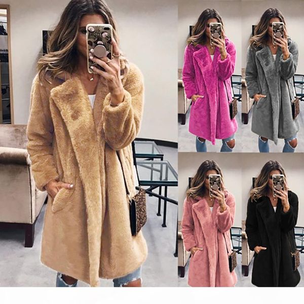 

large size s-3xl faux fur teddy bear coat jacket women fashion open stitch winter hooded coat female long sleeve fuzzy jacket, Black