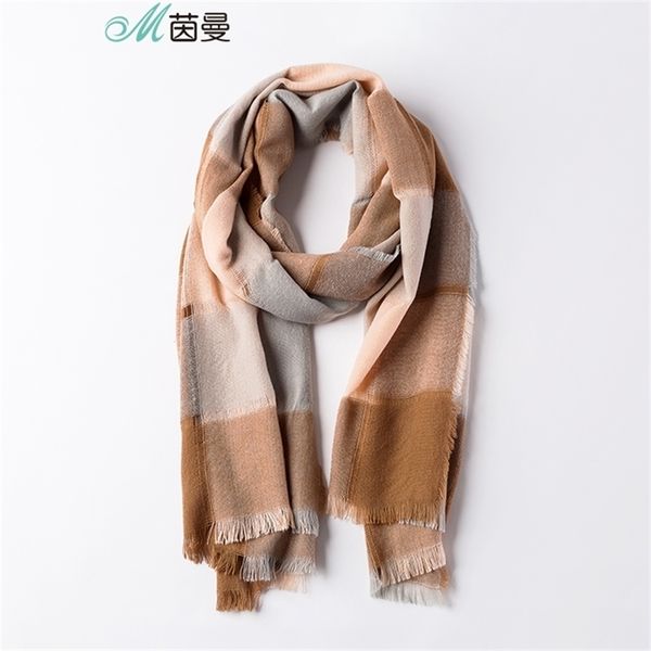 

inman korean style women winter spring autumn all matched keep warm patchwork two way use shawl scarf y201007, Blue;gray