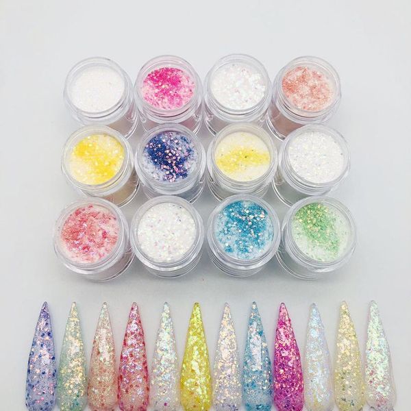 

12bottles/set acrylic powder crystal glitter powder for making 3d nail tips decoration extension builder acrylic dust ki jllxmh, Silver;gold