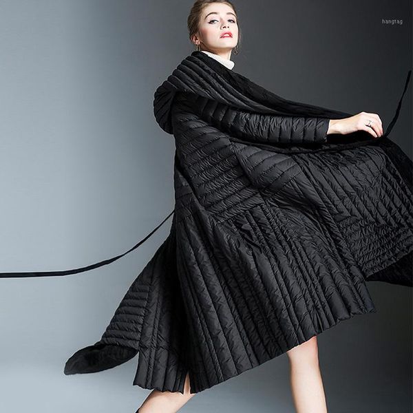 

new lightweight down jacket women's middle and long knee length hooded white duck down winter large women's jacket1, Black