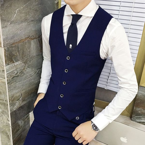 

autumn wear korean slim fit men's british style solid color vest bridegroom man suit hairstylist, Black;white