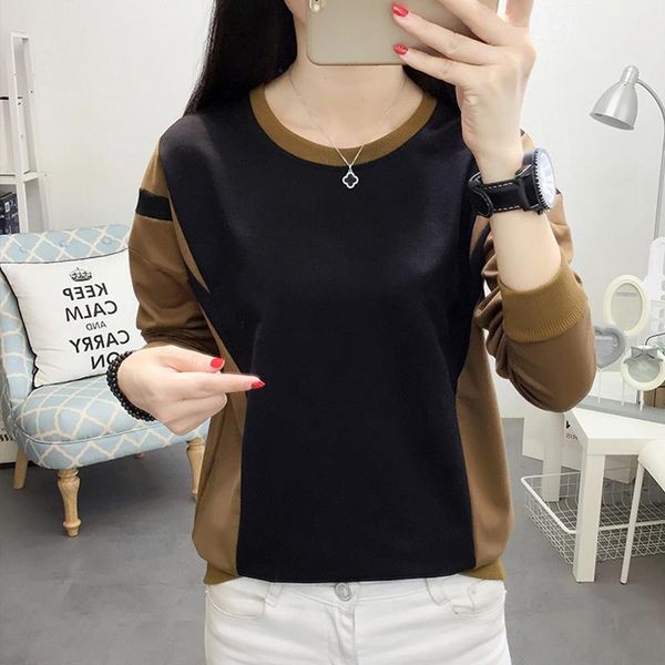 

shintimes contrast color patchwork winter sweatshirt women pullover fall clothes 2020 plus size womens clothing sudadera mujer, Black
