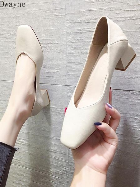 

fashion wild trend single shoes square head thick with soft leather women's shoes wild black with comfortable work