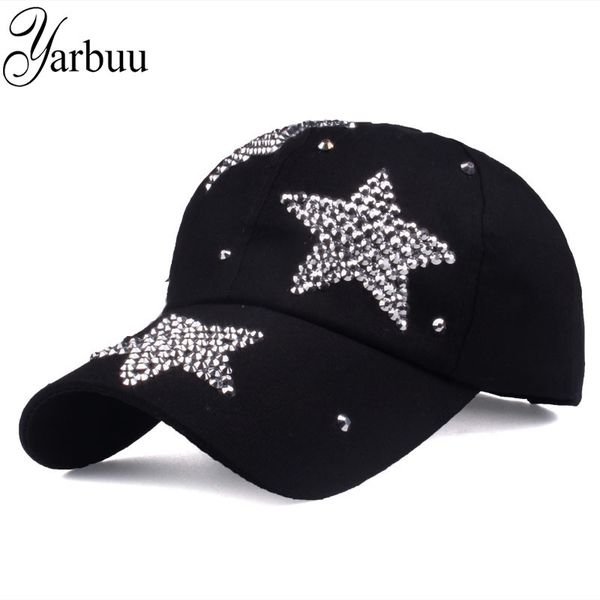 

yarbuu] new brand baseball caps rhinestone cap with three stars snapback casquette hat for women lady solid color y200714, Blue;gray