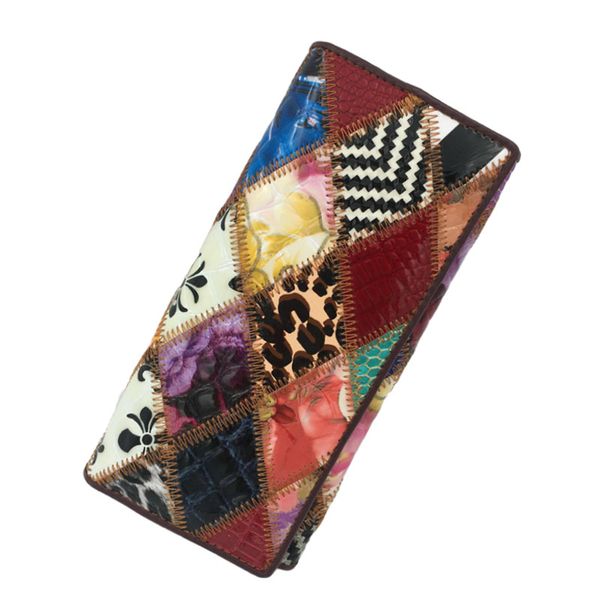 Большая емкость Многозначный женский кошелек этнического стиля кожаная шить длинный кошелек монета кошелек муфты