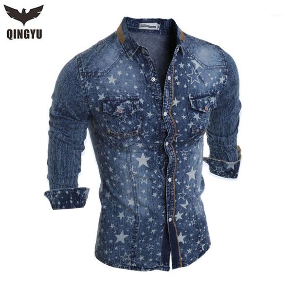 

men's casual shirts wholesale- 2021 brand denim long sleeve turn-down collar fashion slim fit style dark jeans men shirt camisa masculi, White;black