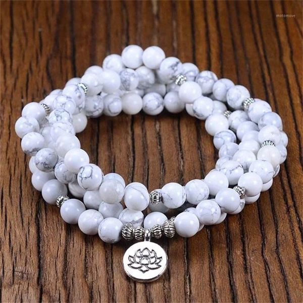 

beaded, strands 108mala white pine bracelet 8mm natural stone beads lotus om buddha charm & necklace for women gifts drop1, Black