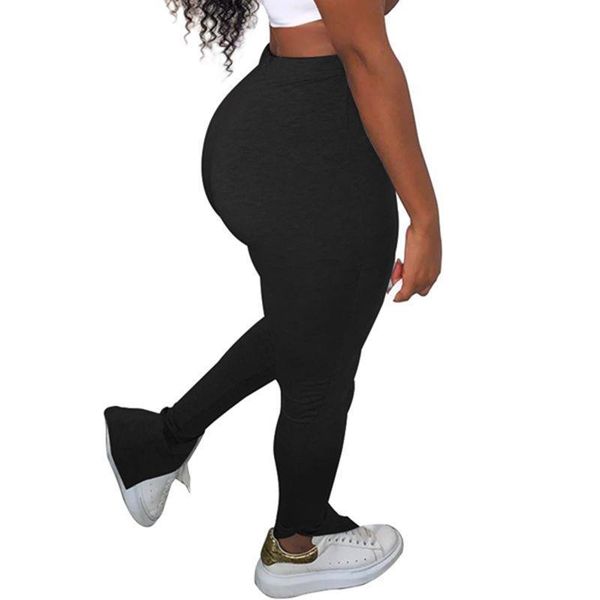 

bodycon sweatpants women autumn stretch leggings bell bottom trousers elastic high waisted split hem flare pants, Black;white