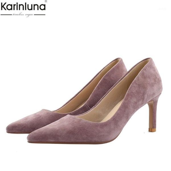 

karin 2021 kid suede genuine leather woman shoes pointed toe high heels shoes woman pumps lady1, Black