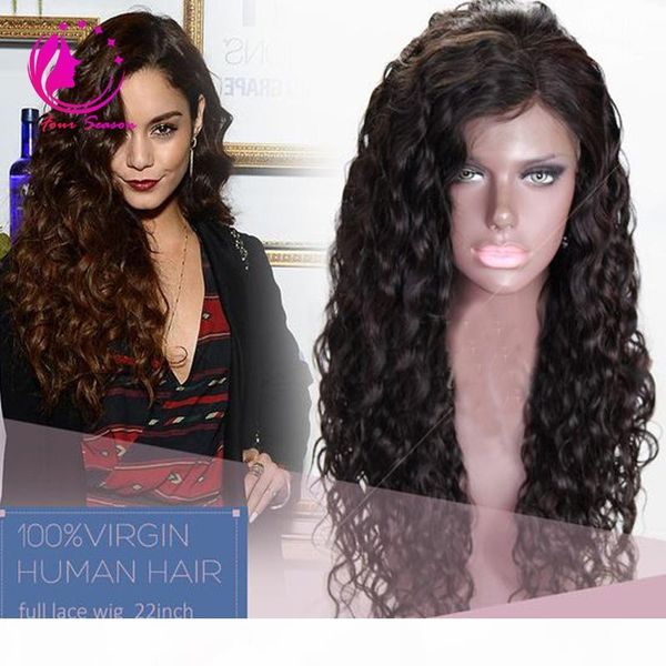 

virgin brazilian human hair full lace wigs with baby hair long curly glueless hair wig with bleached knots heavy density, Black;brown