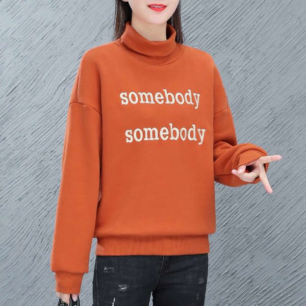 

autumn and winter sweater women's plush thickening 2020 new korean loose high collar foreign fashion versatile coat, Black