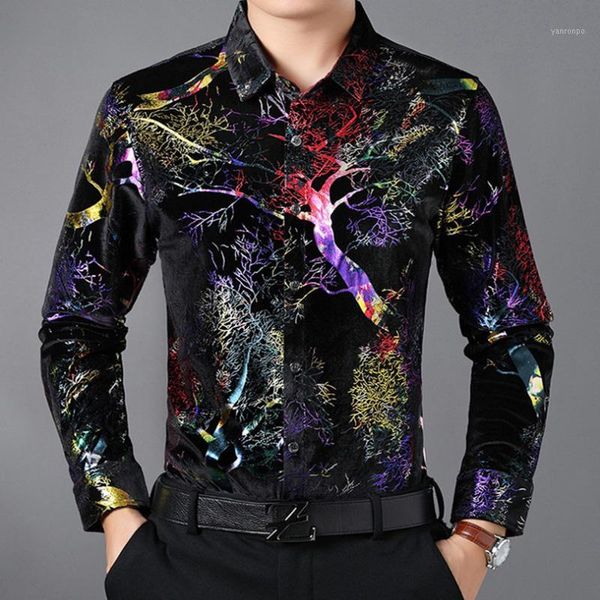 

new luxury gold velvet men's shirts casual print long sleeve shirt men shiny tuxedo shirts camisa masculina1, White;black