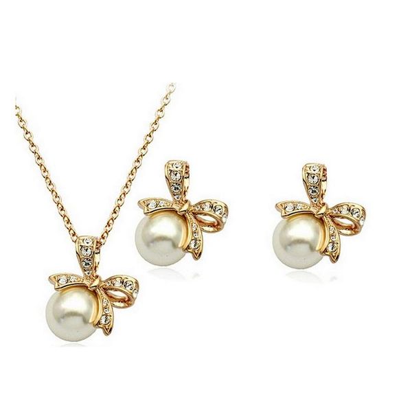 

south korea butterfly pearl necklace earrings sets gold plated full rhinestone pearl jewelry sets for women christmas gift 1289 qgv5v, Silver