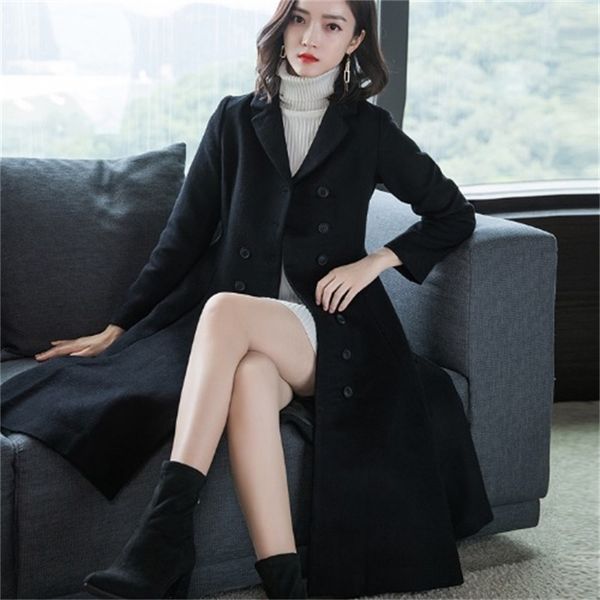 

winter 2021 new and woman's hepburn double black wind big swing wool skirt fashionable coat wium, Tan;black