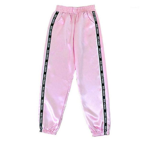 

irie wash women letter printed pants pocket elastic waist reflective sport ribbon trousers running sweatpants streetwear #w1, Black;white