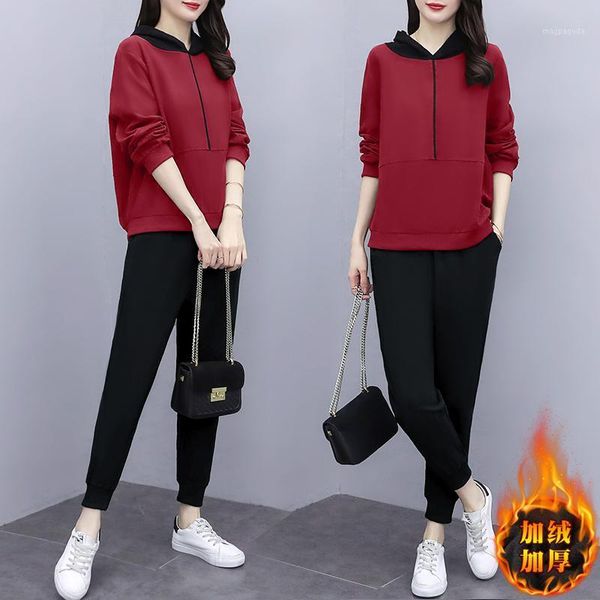 

autumn winter fashion women's tracksuits casual set with hood sweatshirt two-piece set suit ensemble femme survetement1, Gray