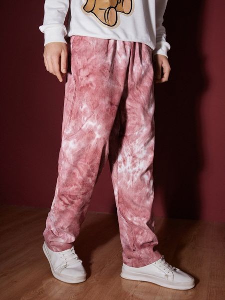 

romwe tie dye drawstring pants k2rs#, Black