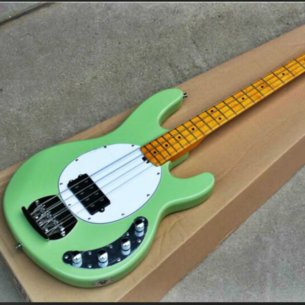 

factory wholesale gyjb-7014 light green color solid body white pickguard maple fretboard active pickup 4 strings m bass guitar