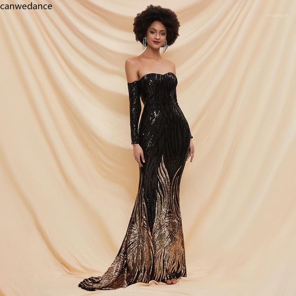 

2020 glitter black mermaid evening dress long sleeves boat neck exquisite sequins long prom gowns arrival women party dress1, White;black