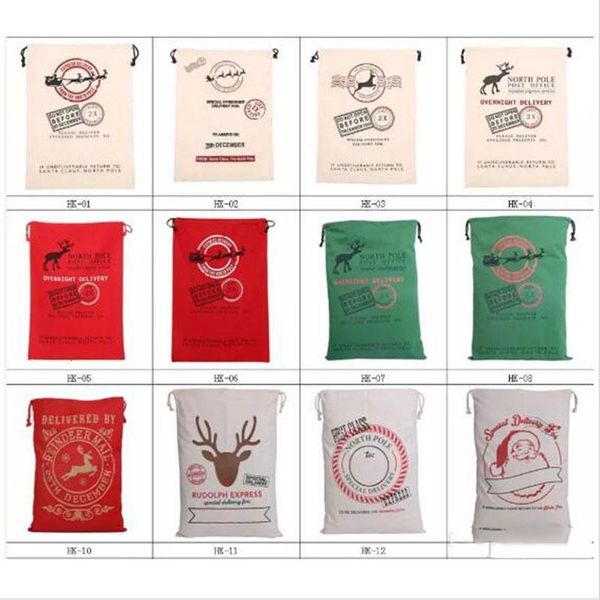 

monogrammable cartoon claus santa large drawstring canvas bag with reindeers monogramable christmas gifts sack bags