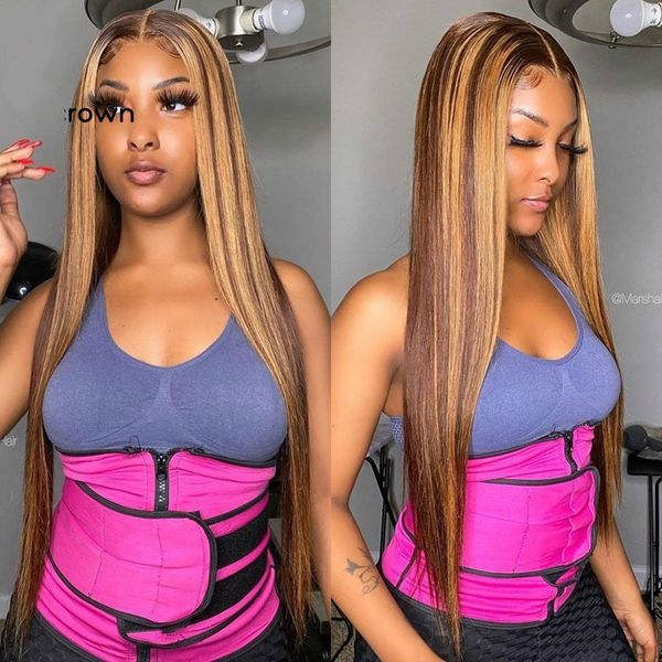 

highlight ombre t-part straight lace front human hair wigs bleached knots brazilian non-remy lace wigs pre-plucked, Black;brown