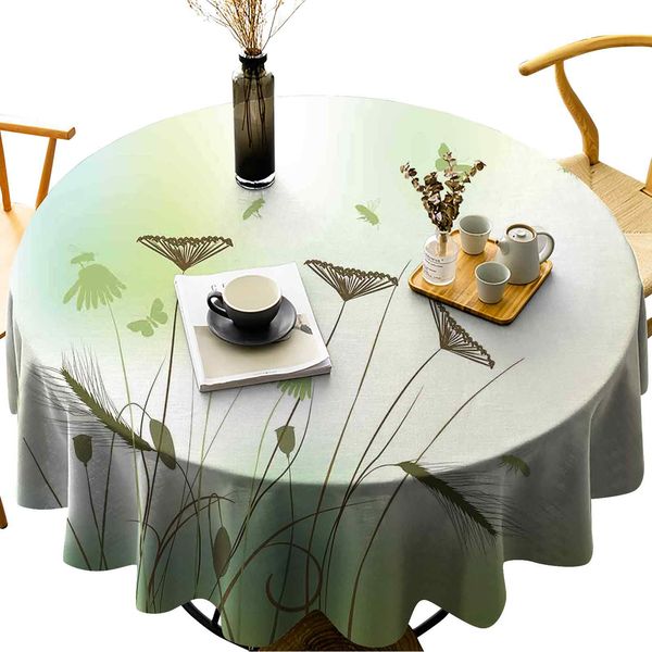 

круглая скатерть для кухонной столовой столовой силуэт стрекоза пчел бабочки, летающие по всему цвету весенняя тема