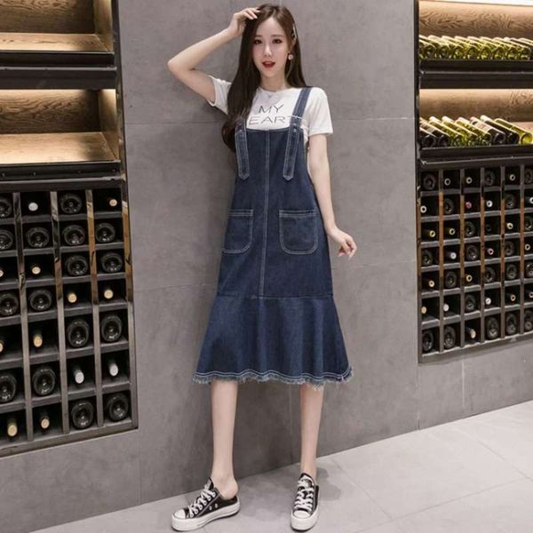 

new wind large 2020 with shoulder loose and thin, versatile medium length denim dress for women, Black;gray