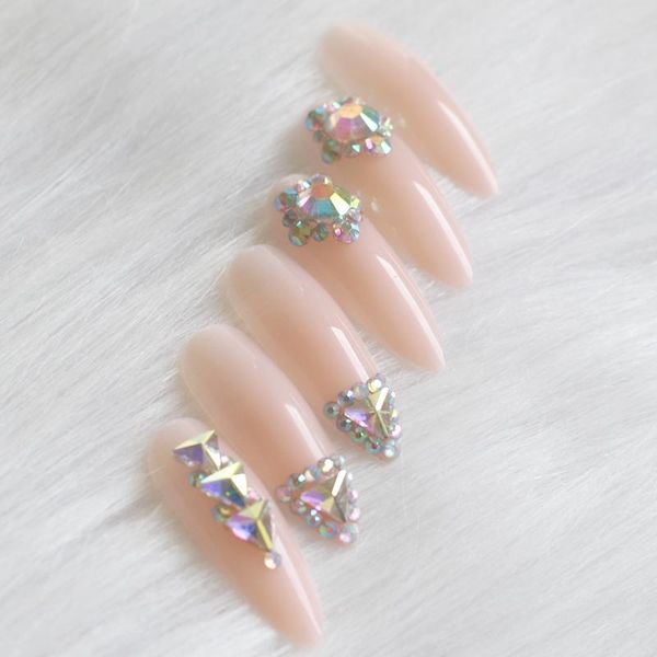 

24pcs pre-designed decoration techniques for luxury fashion fake nails and extra long jewelry light pink, Red;gold
