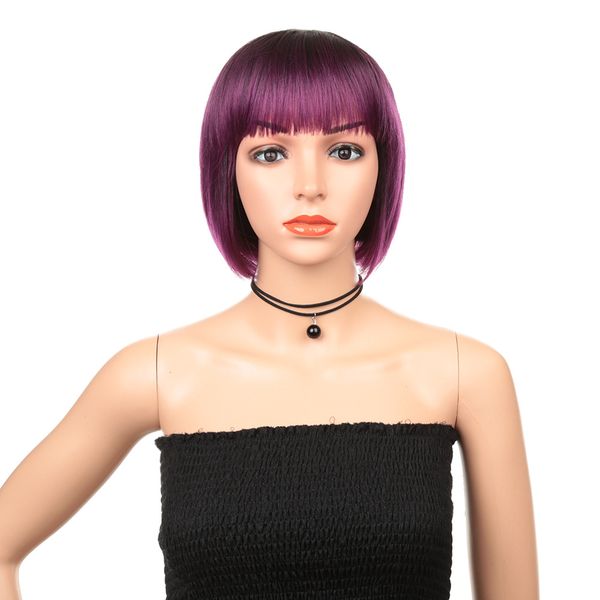 

fashion short straight wine red bob synthetic wig 10inch purple color, Black