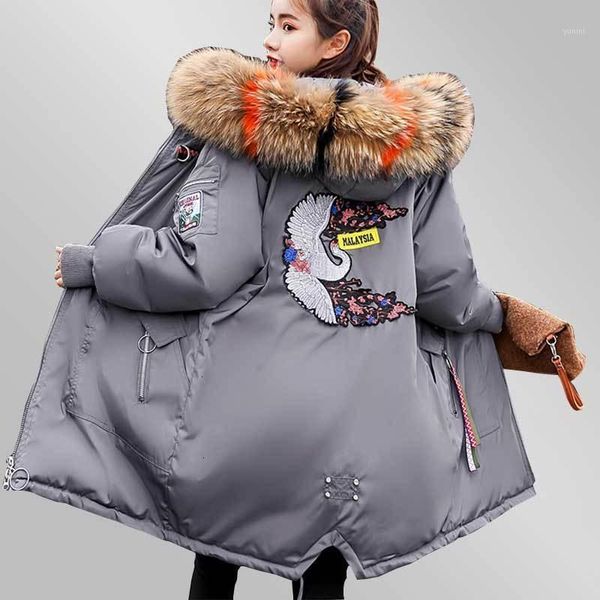 

plus size fashion loose women down cats jas parka borumen long capuchon bont crow fat cats jas casaco feminino 751, Black