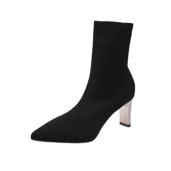 

2021 new socks boots women pointed toe thin high heels ankle sock botas mujer fashion ladies pumps autumn winter 1 ruqj, Black