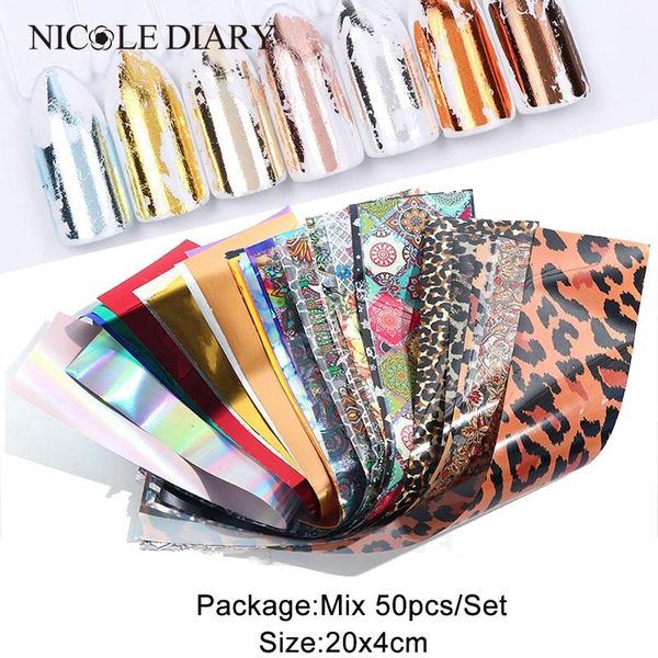 

stickers & decals 50pcs/lot mixed-styles random nail foils laser silver gold art transfer mirror effect for nails 1pcs, Black