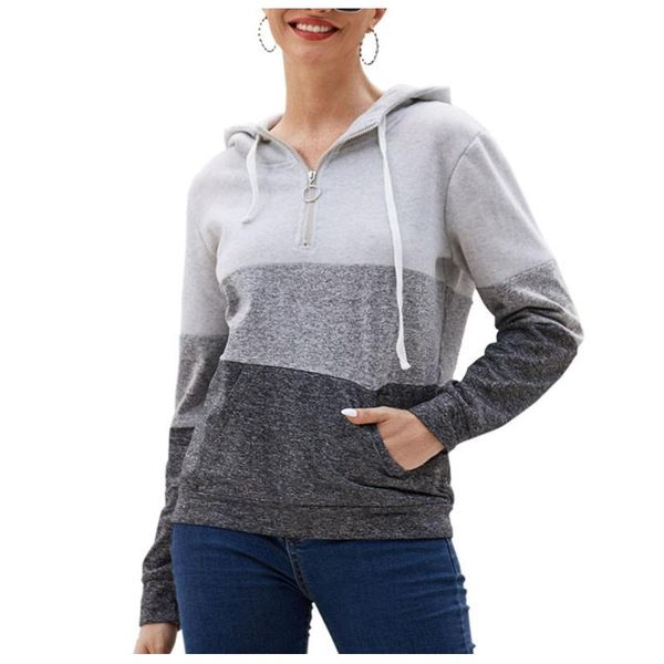 

zip hoodies women sweatshirt harajuku color block tracksuit long sleeve hooded gradient pocket casual female moletom, Black