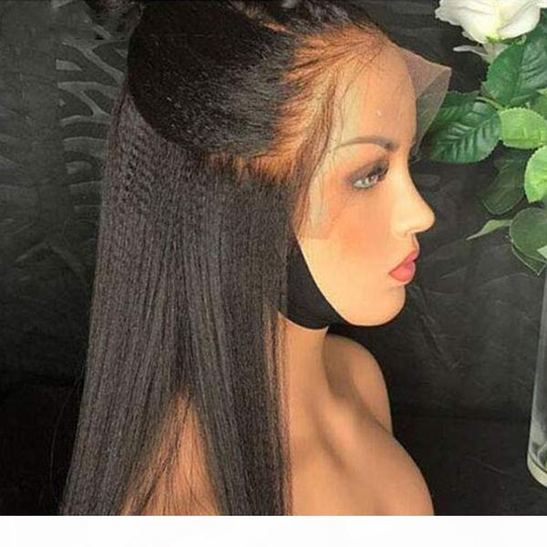 

italian yaki straight 13x6 lace front wig with baby hair 360 lace kinky straight full lace human hair wigs preplucked, Black