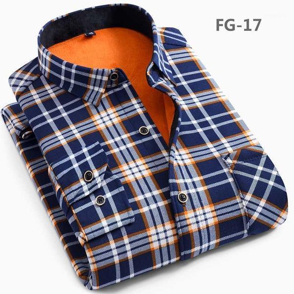 

2021 fashion men's winter warm gold fleece plush slim shirts striped plaid print blouse men casual retro clothes size -4xl1, White;black