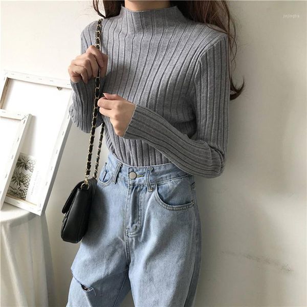 

sweater female 2021 korean version wind pile pile collar slim slimming hedging base sweater all-match turtleneck women1, White;black