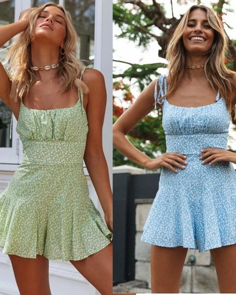 

2020 summer women fashion printing jumpsuits femme sweet spaghetti strap bodaysuit girl jumpsuits1, Black;white