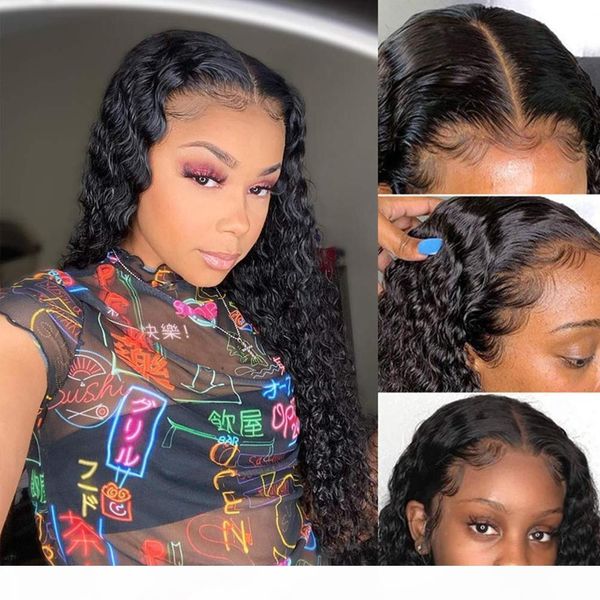 

water wave wigs for black women lace front wig human hair glueless natural color adjustable strap with baby hair preplucked, Black;brown